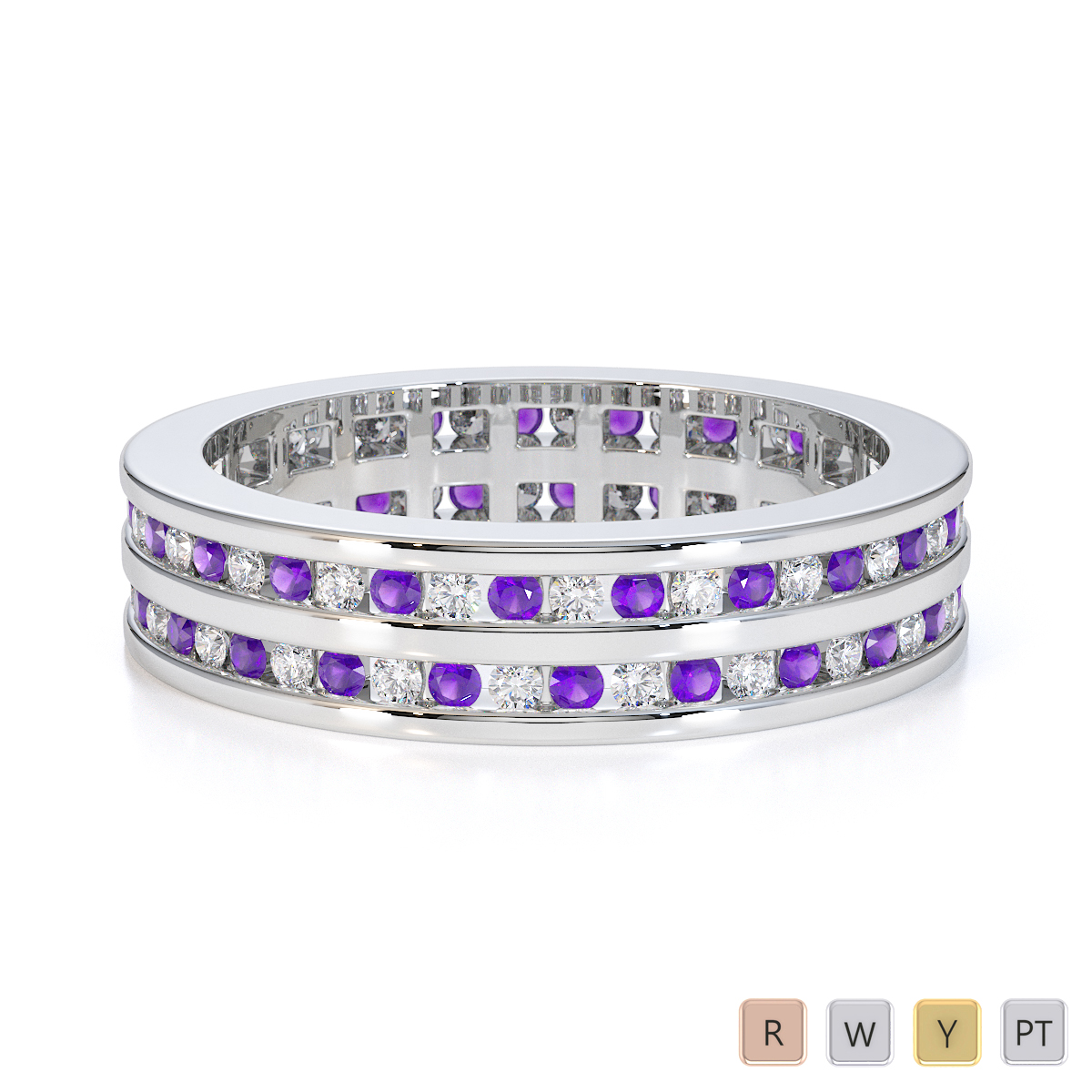 Channel Set Amethyst & Diamond Full Eternity Ring 0426
