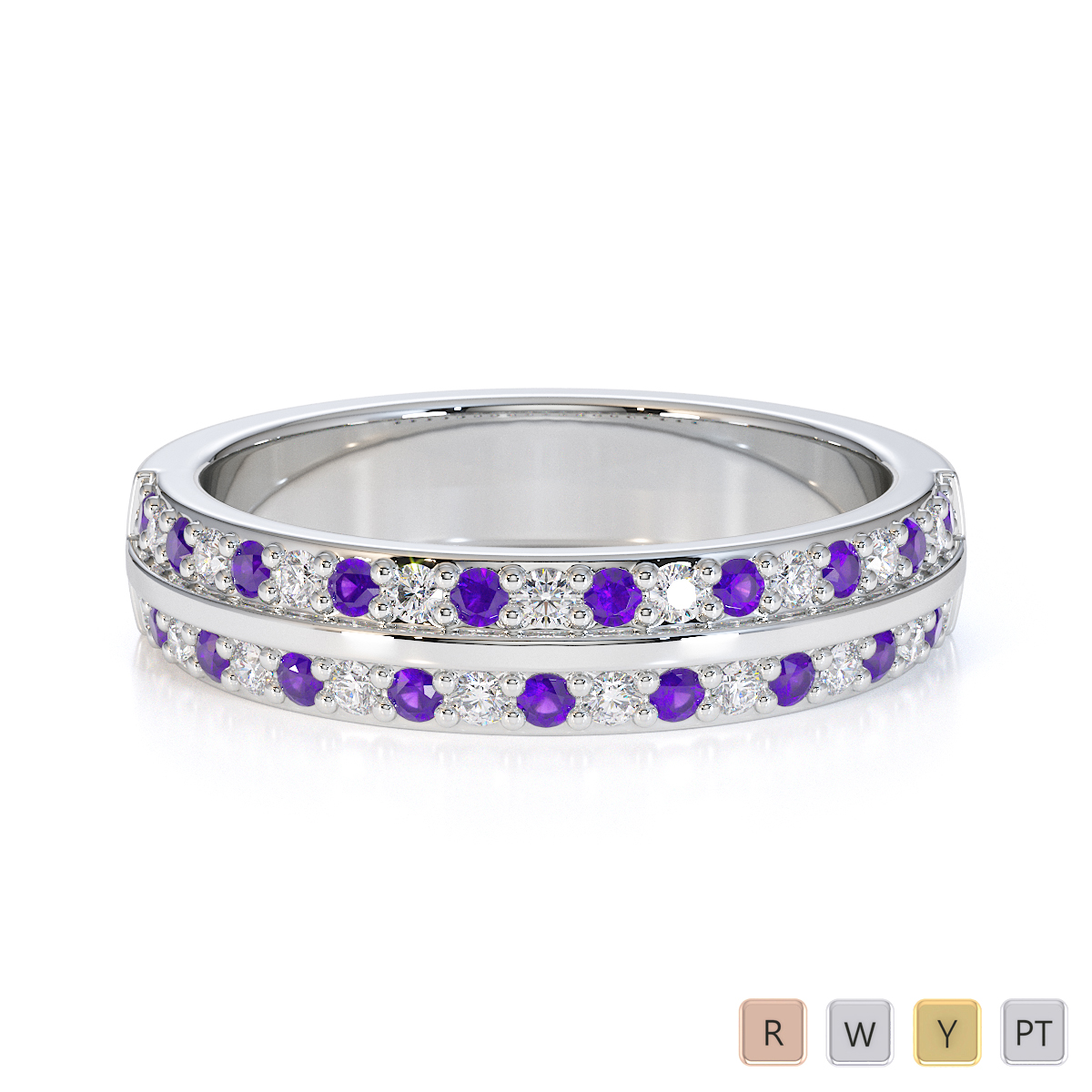 Claw Set Amethyst Half Eternity Ring With Diamond 0429