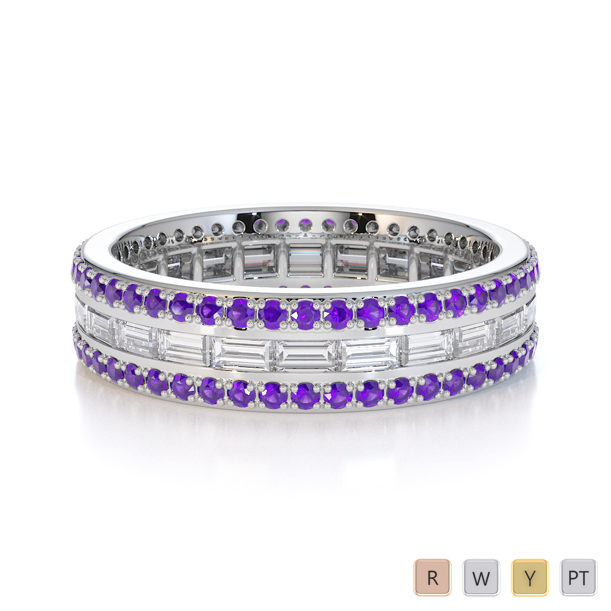Baguette Cut Diamond & Round Amethyst Full Eternity Ring 0432