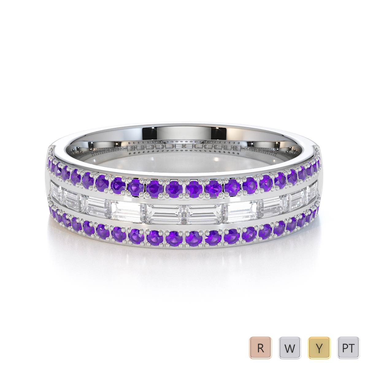 Channel Set Diamond & Prong Set Amethyst Half Eternity Ring 0433