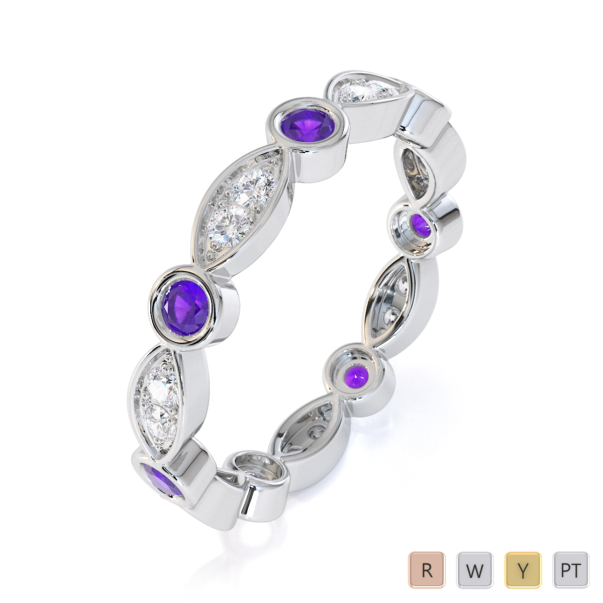 Bezel Set Amethyst & Prong Set Diamond Full Eternity Ring 0434
