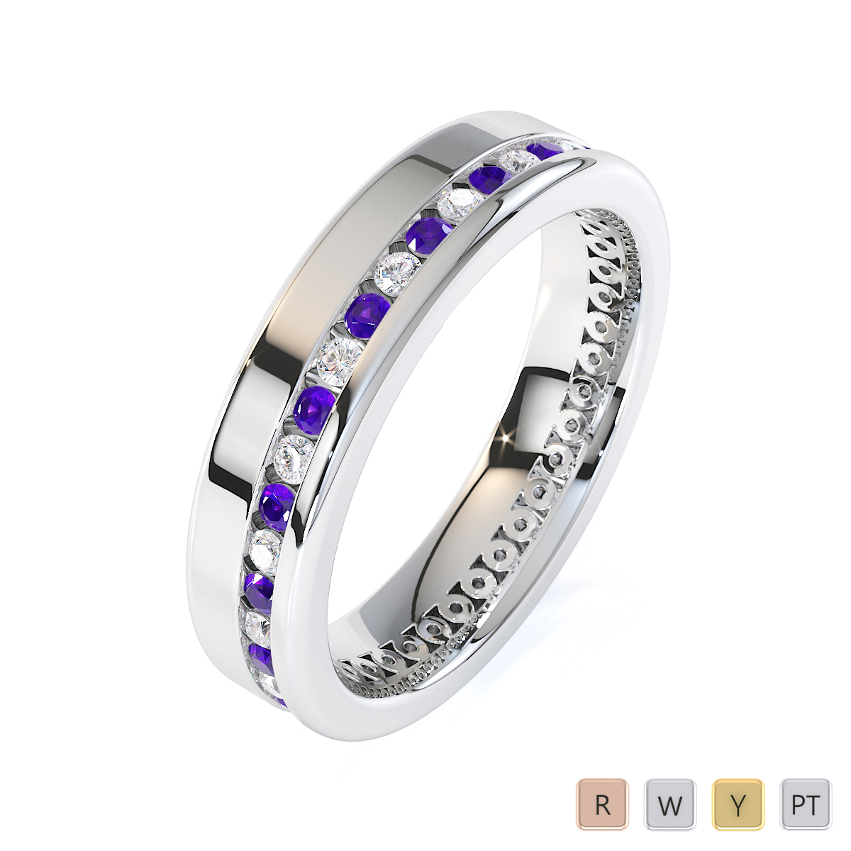 Round Cut Diamond and Amethyst Full Eternity Ring 0438