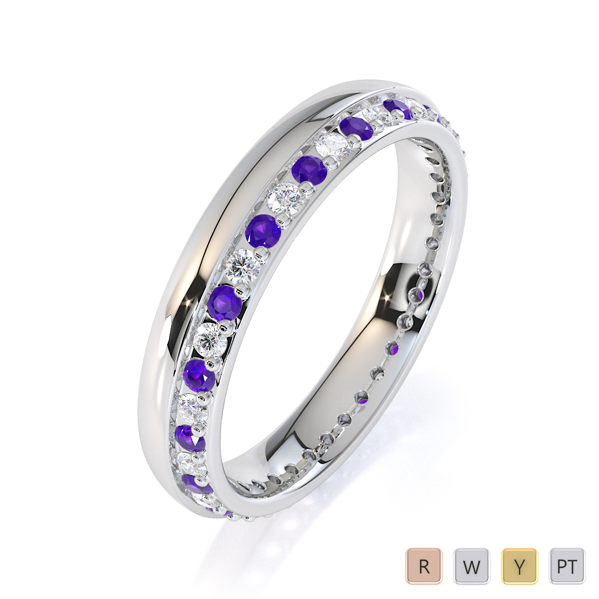 Channel and Prong Set Amethyst Full Eternity Ring With Diamond 0440