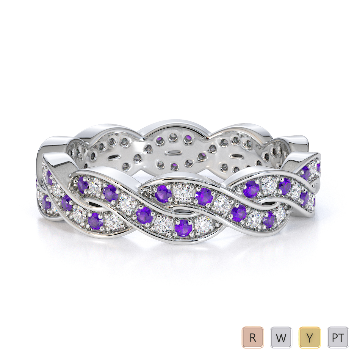 Prong Set Amethyst and Diamond Full Eternity Ring 0444