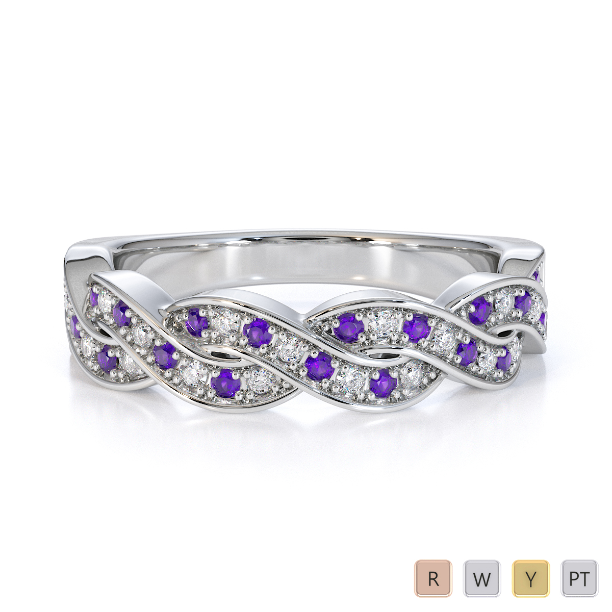 Round Cut Amethyst Half Eternity Ring With Diamond 0445