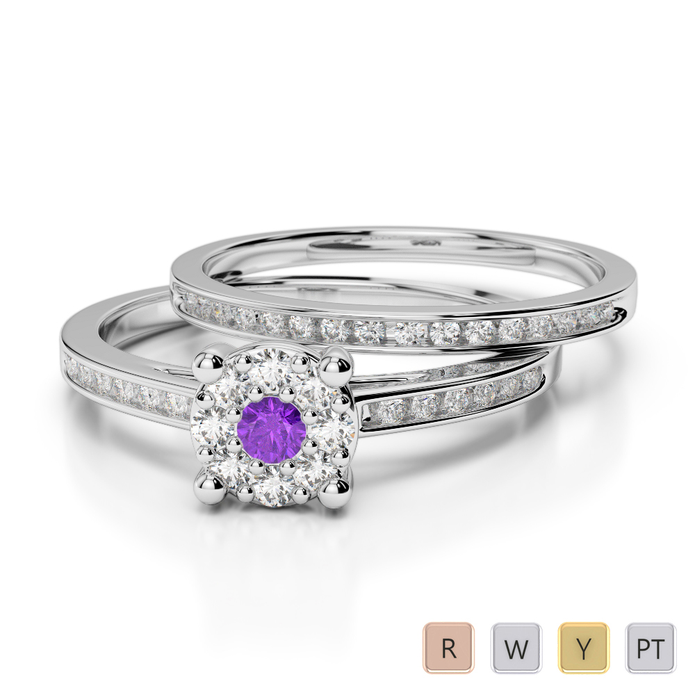 Channel Set Diamond & Prong Set Amethyst Bridal Set Ring 0291