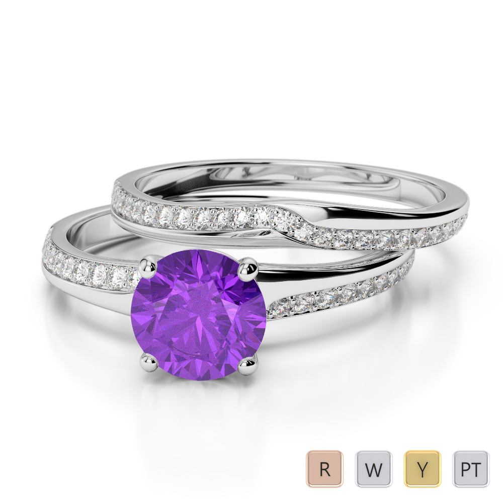 Claw Set Amethyst and Diamond Bridal Set Ring 0331