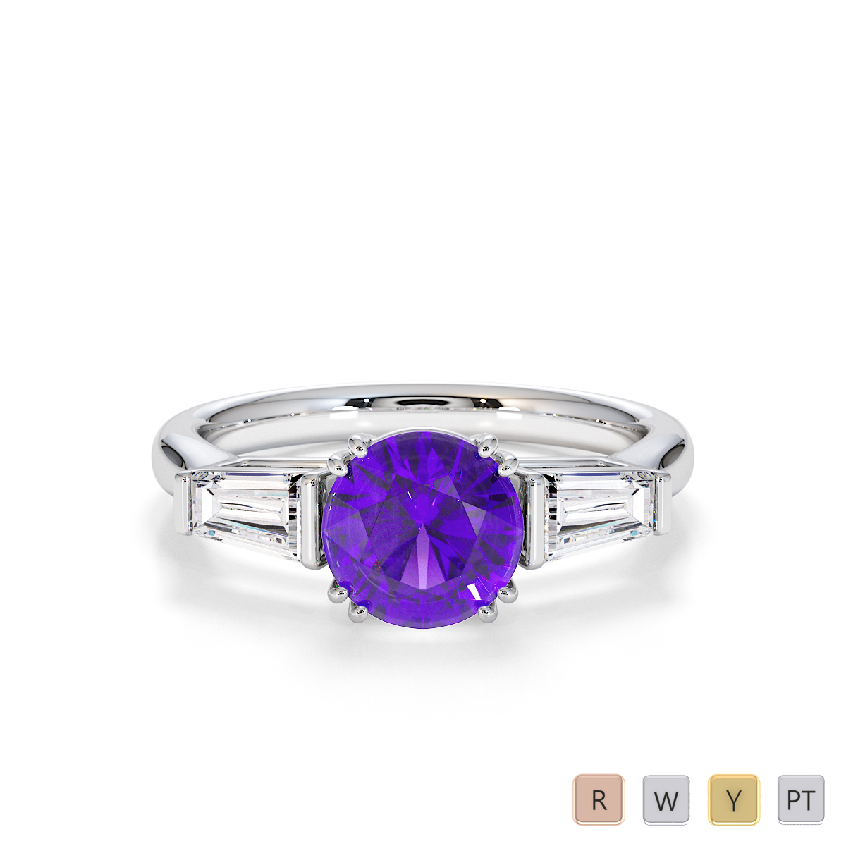 Tapered Baguette Diamond Engagement Ring with Amethyst 0781