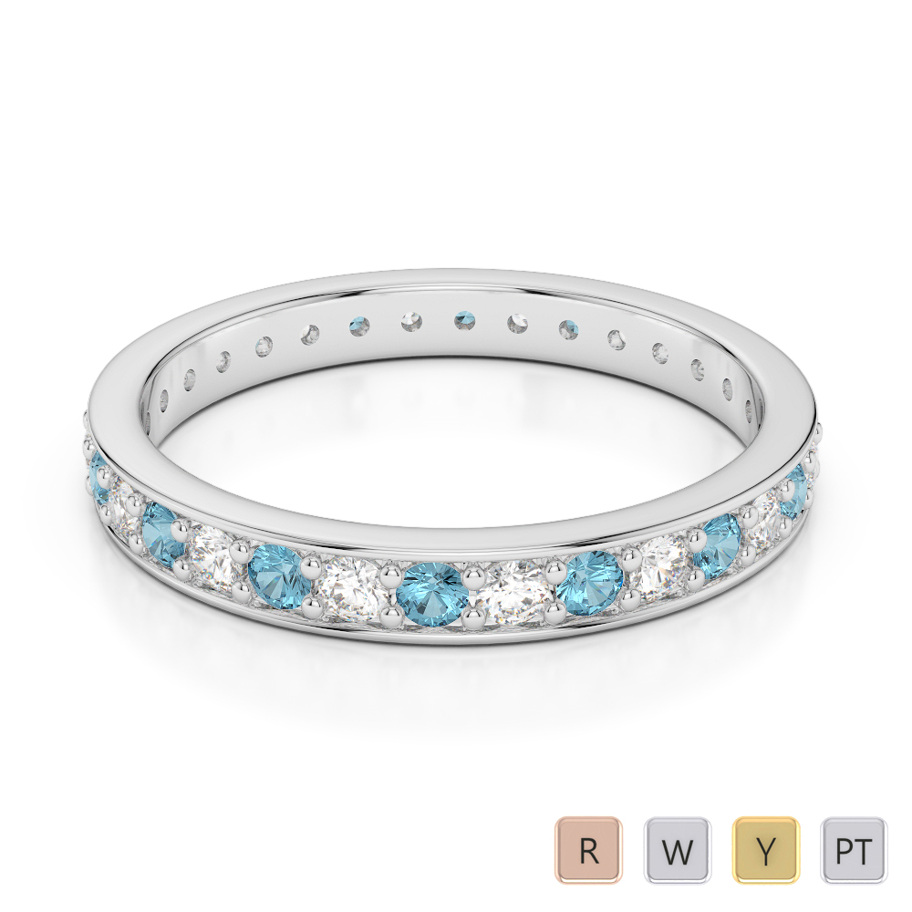 2.5MM Prong Set Diamond and Aquamarine Full Eternity Ring 0357