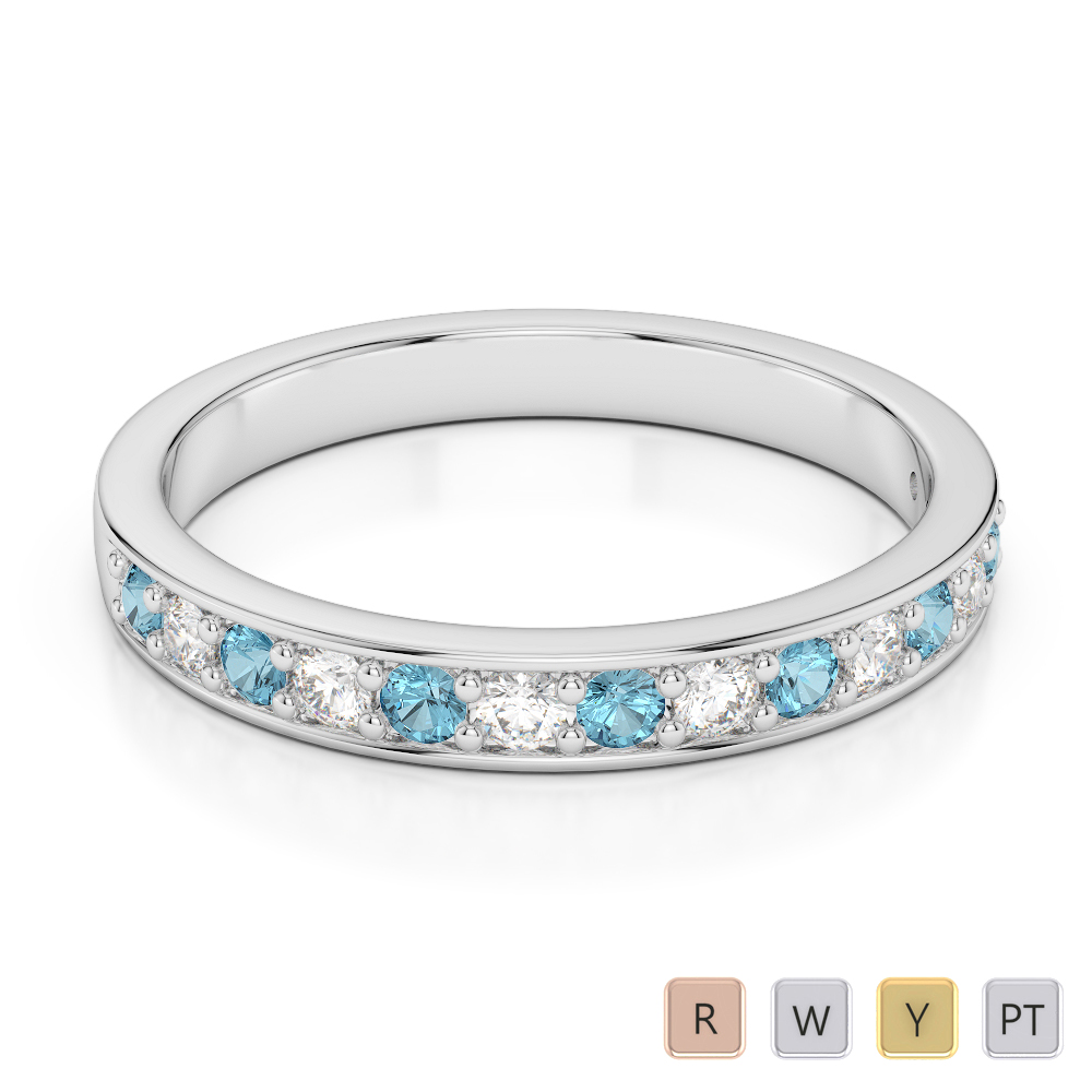 2.5MM Round Cut Aquamarine Half Eternity Ring With Diamond 0361