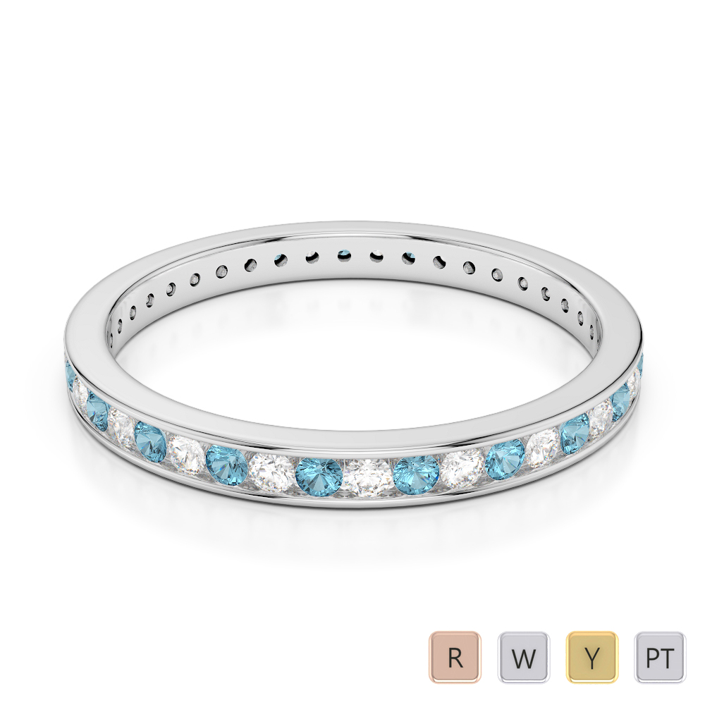 2.5MM Channel Set Aquamarine and Diamond Full Eternity Ring 0364