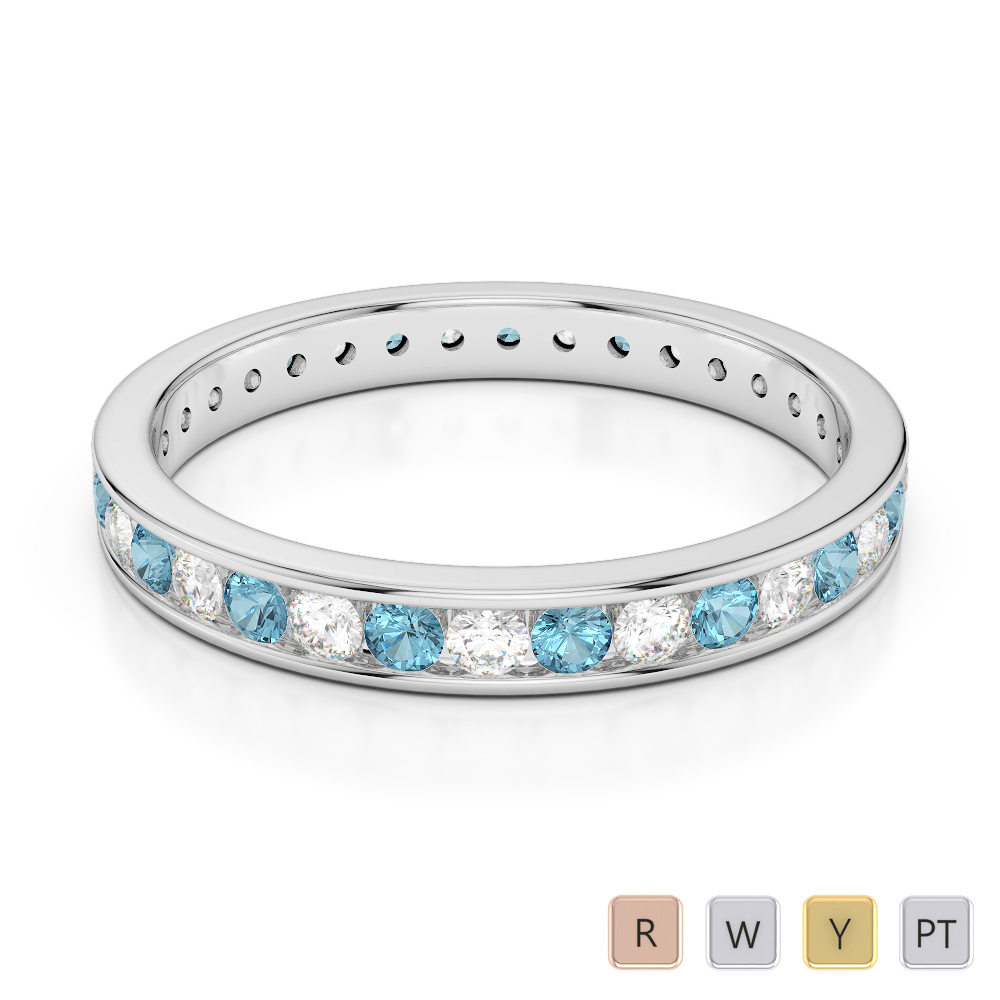3MM Round Cut Aquamarine Full Eternity Ring With Diamond 0365