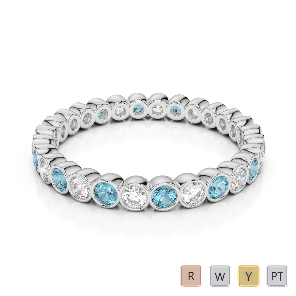 2.5MM Bezel Aquamarine and Diamond Full Eternity Ring 0377