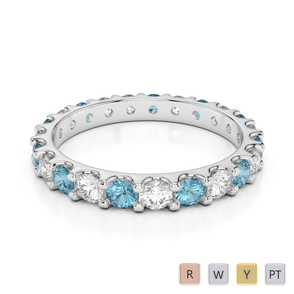 2.5MM Claw Set Aquamarine Full Eternity Ring With Diamond 0383