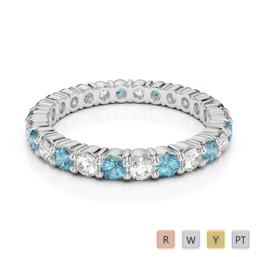 2.5 MM Round Cut Aquamarine Full Eternity Ring With Diamond 0389