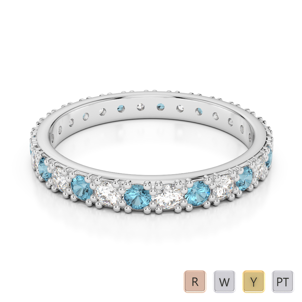 2.5 MM Prong Set Aquamarine Full Eternity Ring With Diamond 0405
