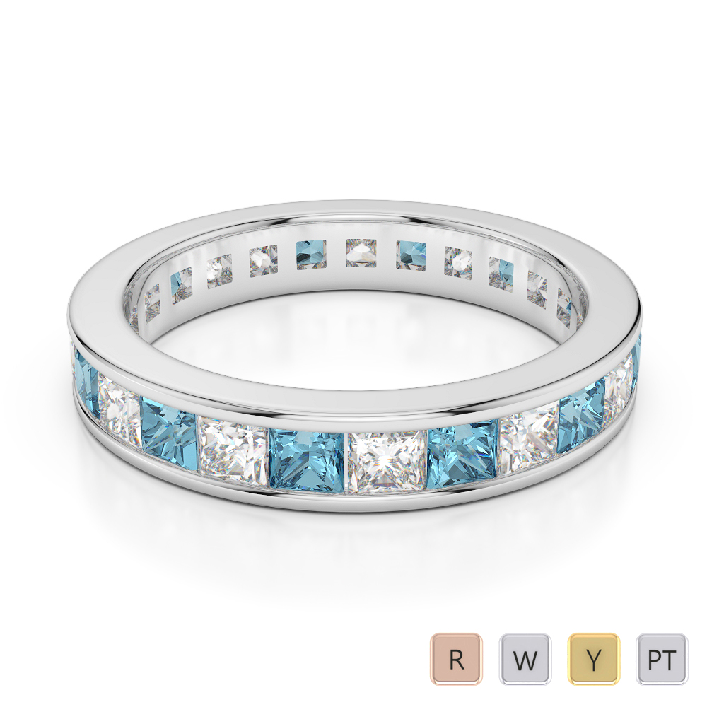 4 MM Channel Set Aquamarine Full Eternity Ring With Diamond 0412