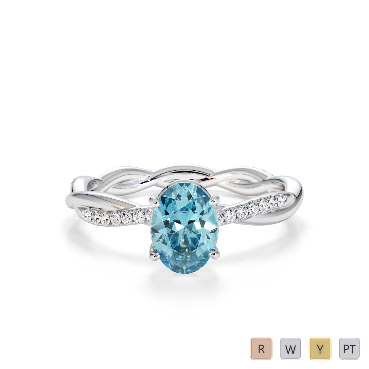 7x5mm Oval Shape Aquamarine Engagement Ring With Diamond 0765