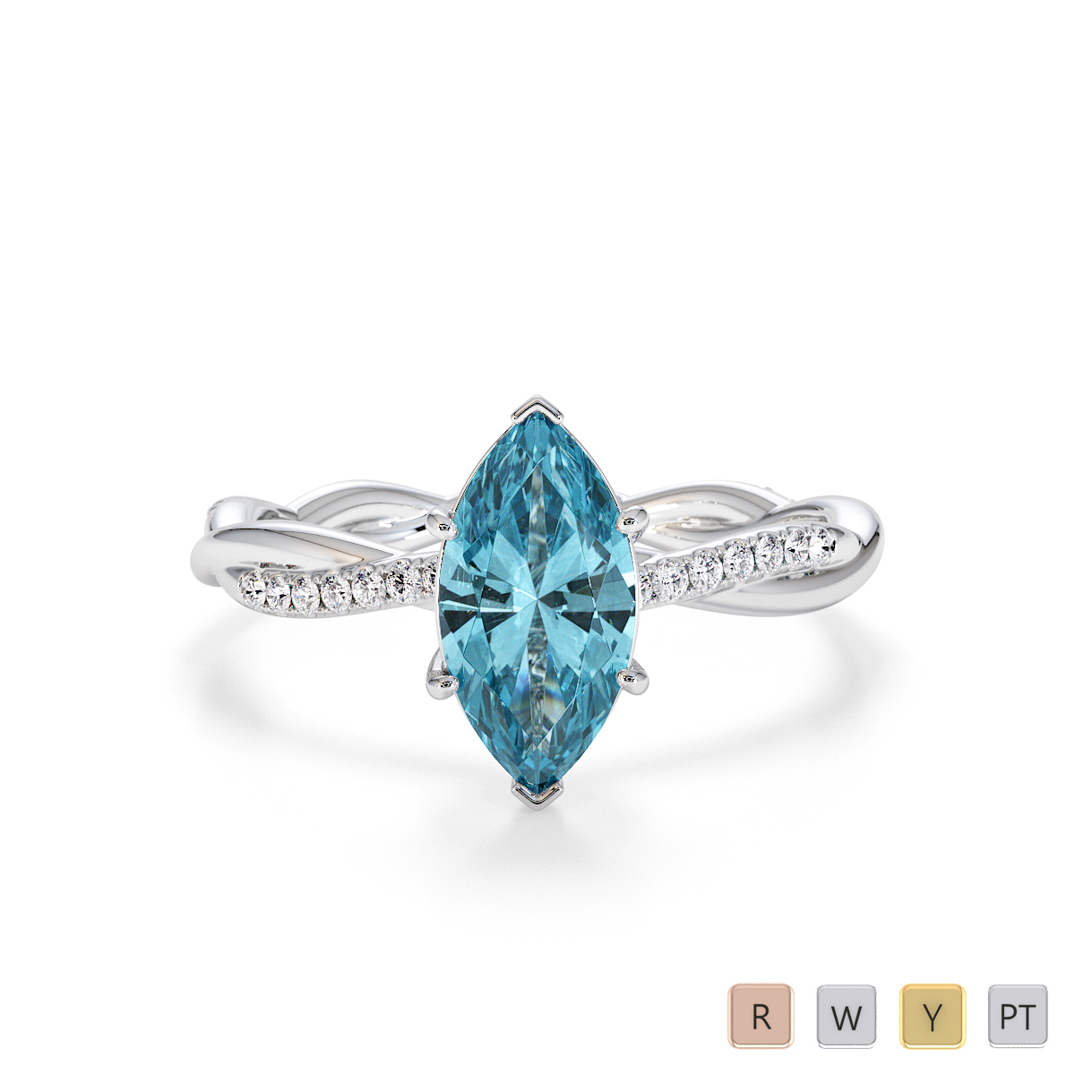 Marquise Cut Aquamarine and Diamond Engagement Ring 0767