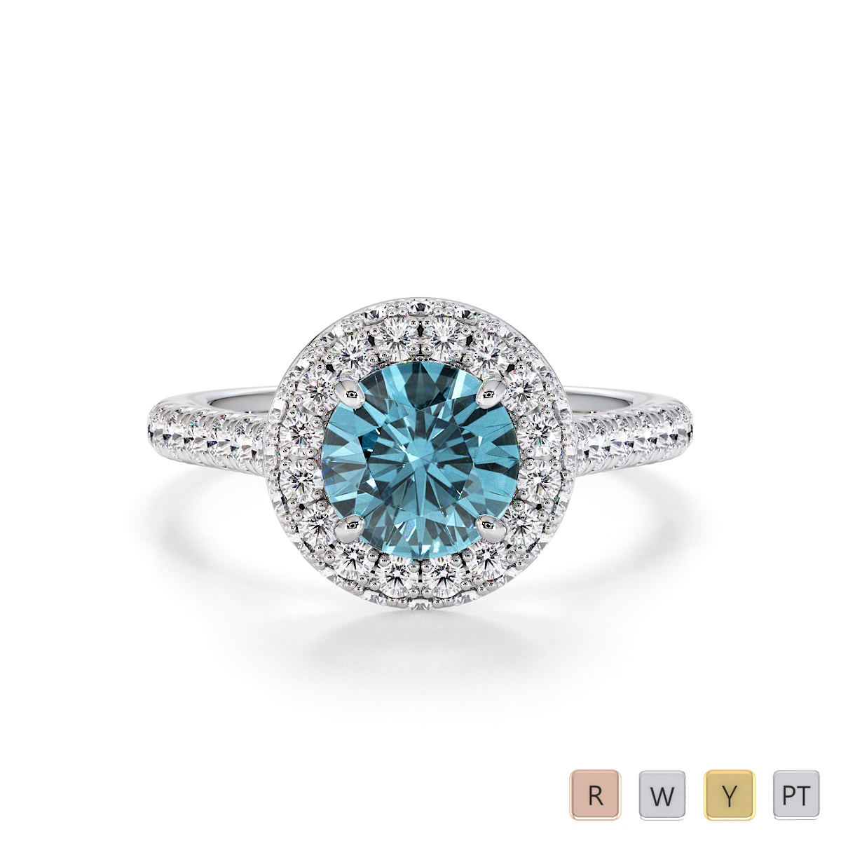 Prong Set Diamond and Aquamarine Engagement Ring 0776