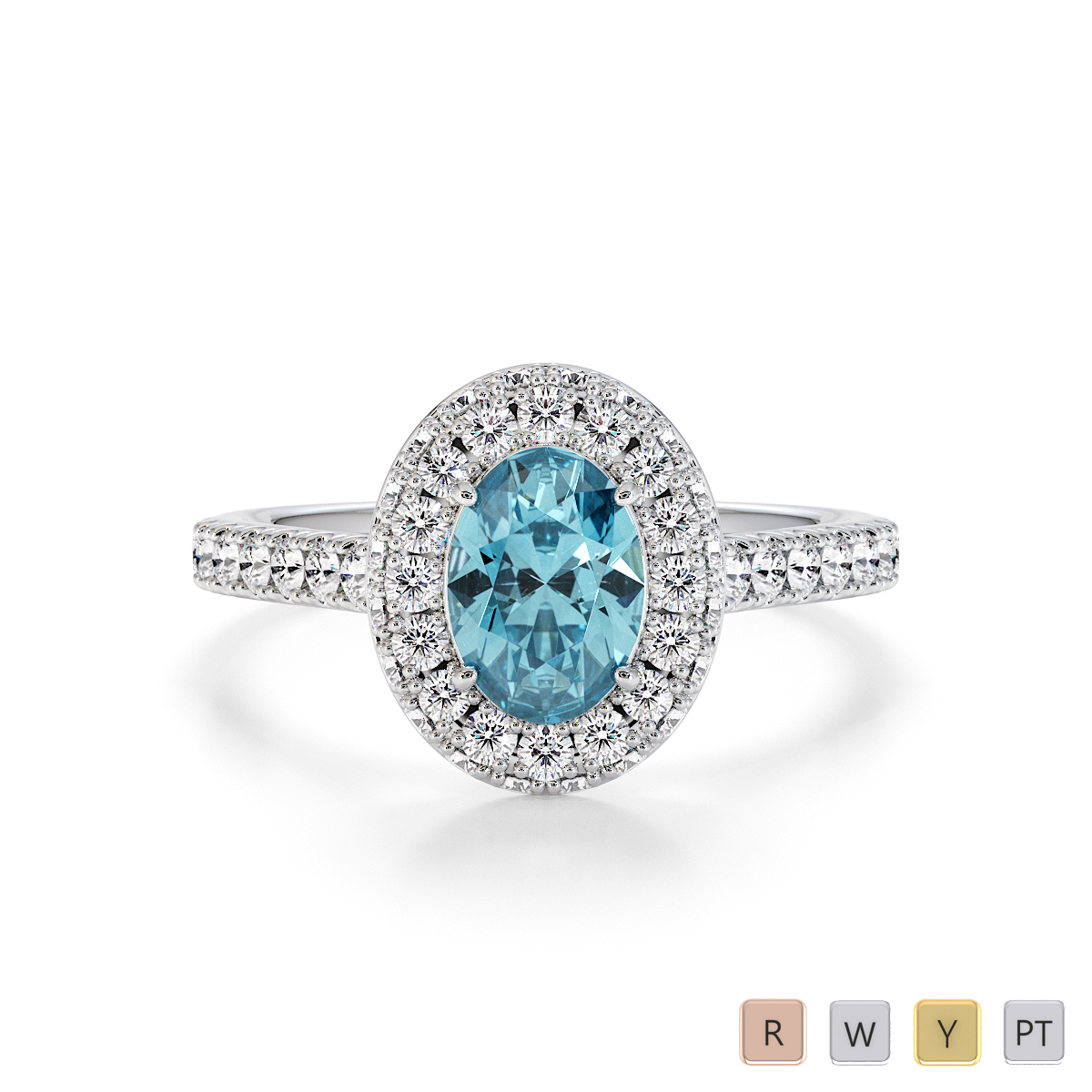 Oval Shape Aquamarine and Diamond Engagement Ring 0777