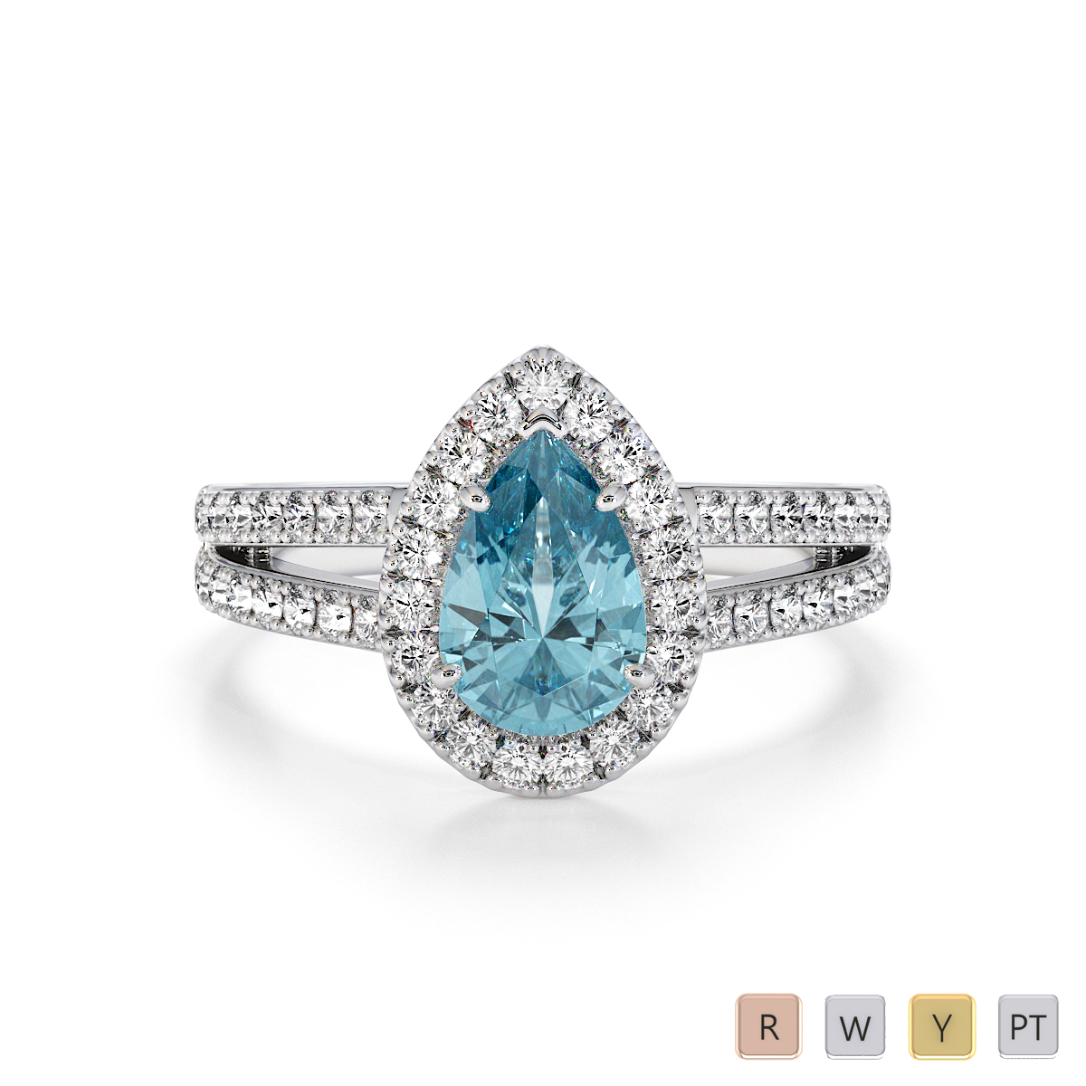 Pear Shape Aquamarine and Diamond Engagement Ring 0794