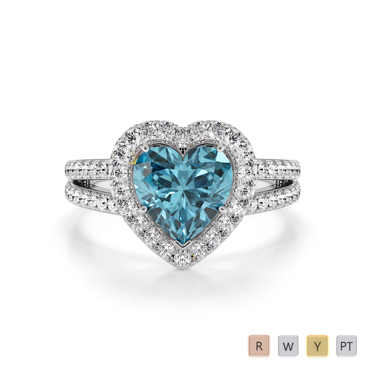 Heart Shape Aquamarine and Diamond Engagement Ring 0795