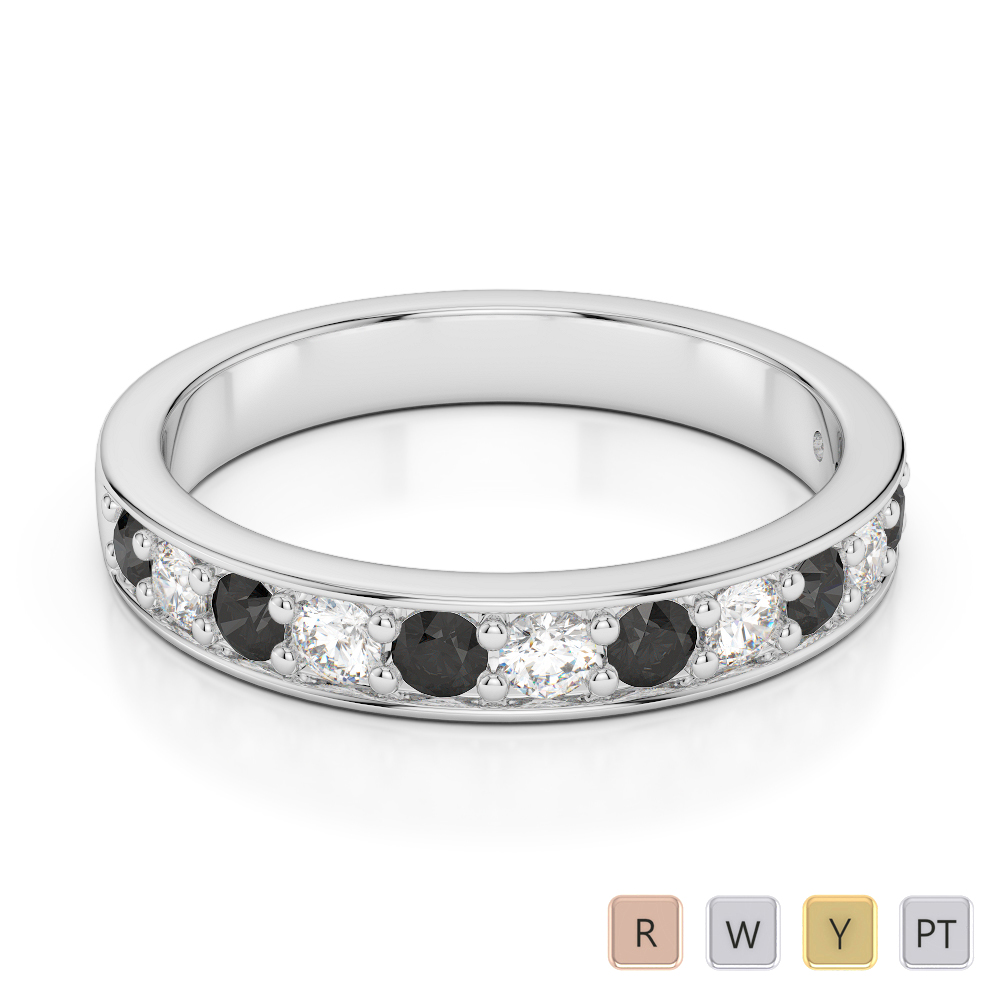3MM Round Cut Black Diamond Half Eternity Ring 0362
