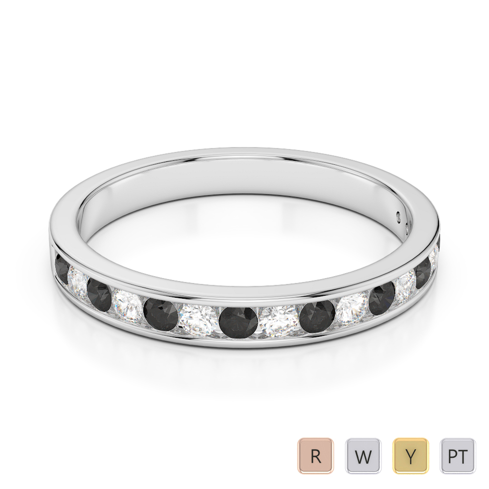 3MM Channel Set White and Black Diamond Half Eternity Ring 0368