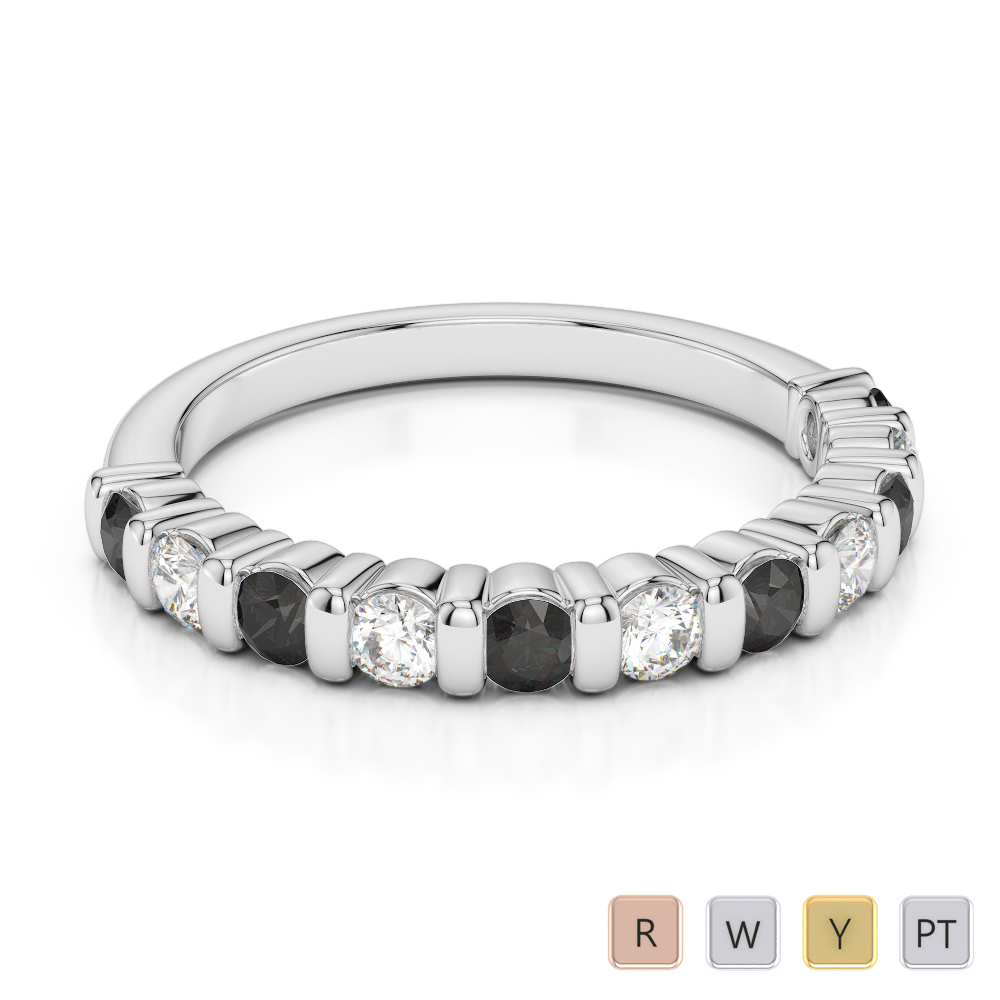 2.5MM Bar Set White & Black Diamond Half Eternity Ring 0374