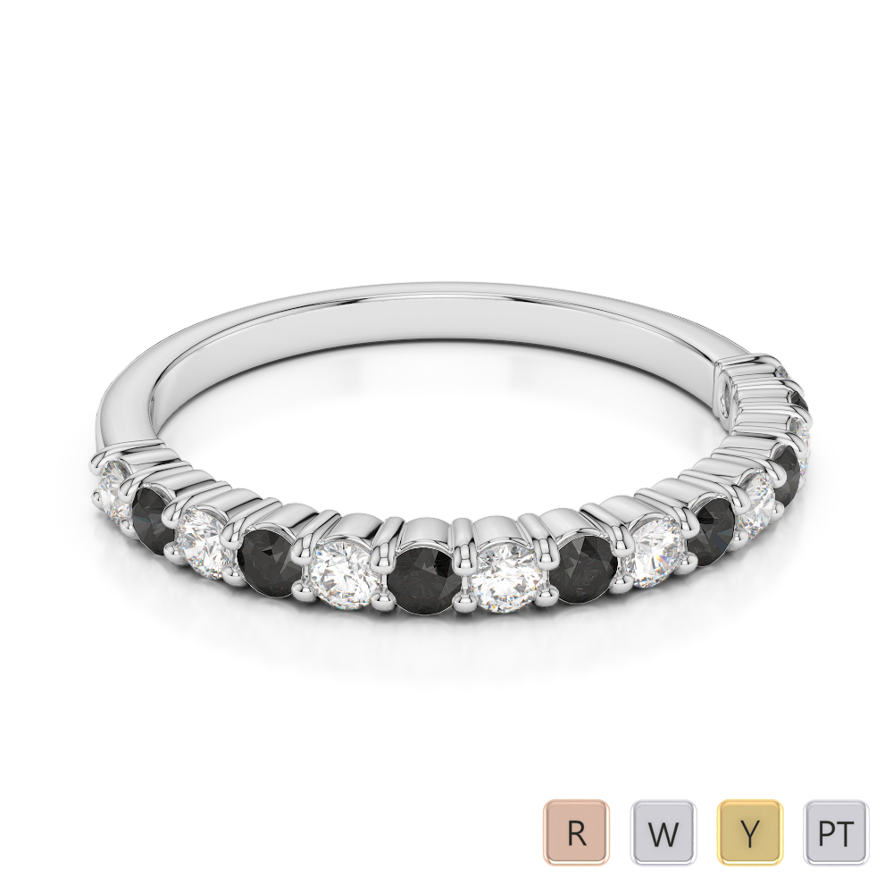 2 MM Prong Set White & Black Diamond Half Eternity Ring 0391
