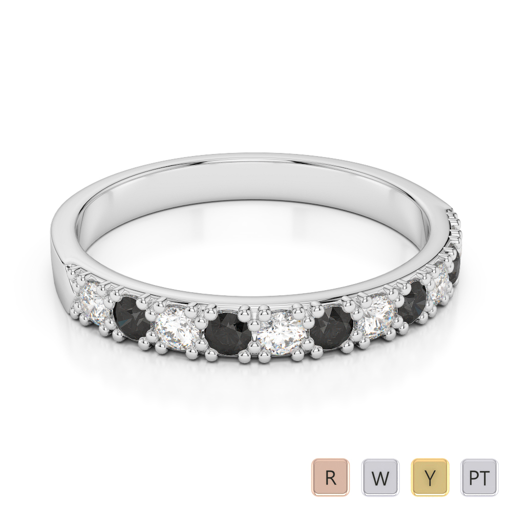 3 MM Round Cut Black Diamond Half Eternity Ring 0408