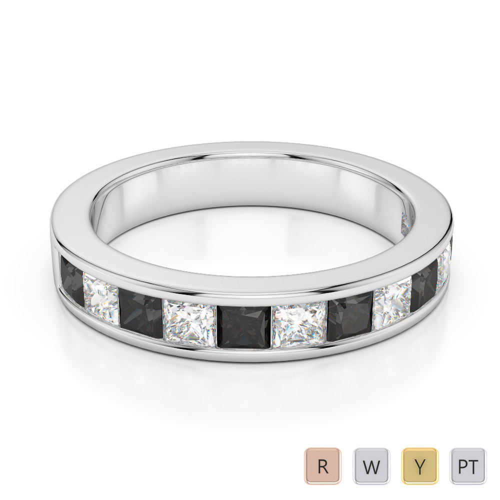 4 MM Princess Cut Black Diamond Half Eternity Ring 0415