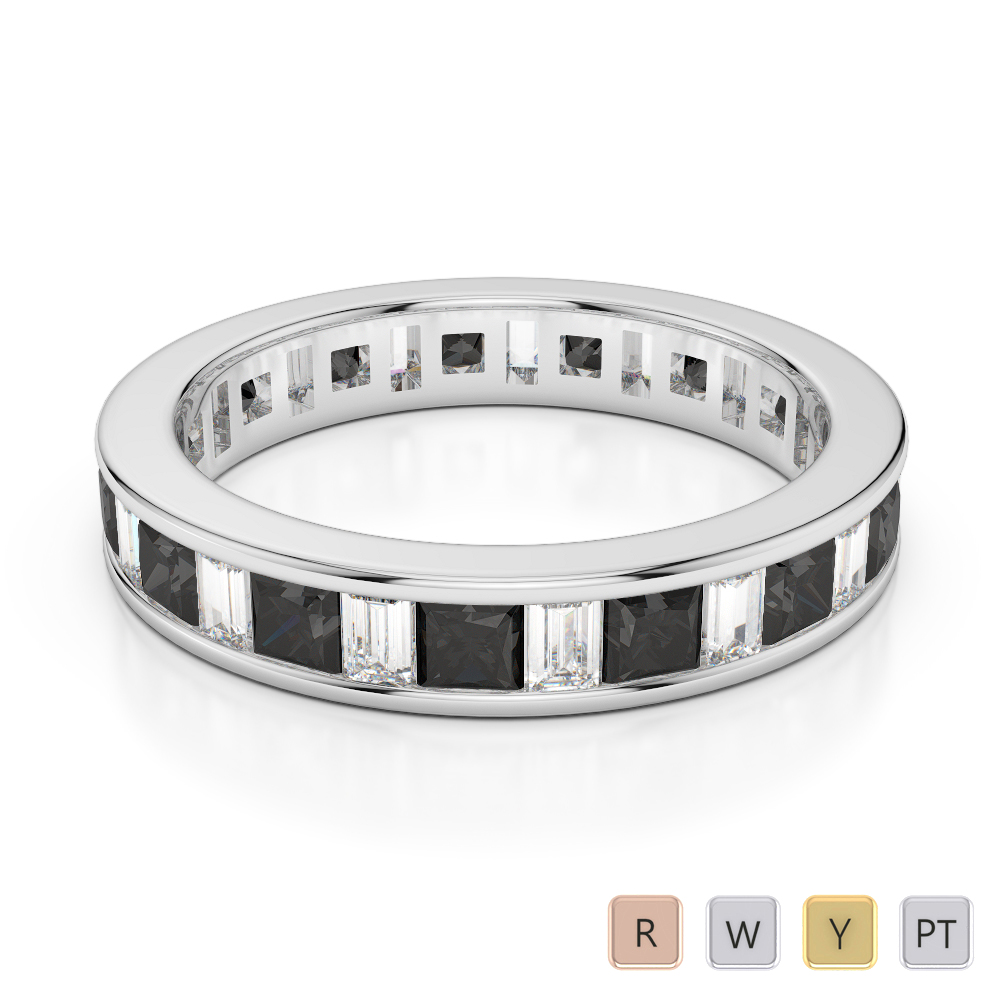 4 MM Baguette and Princess Cut Black Diamond Full Eternity Ring 0419
