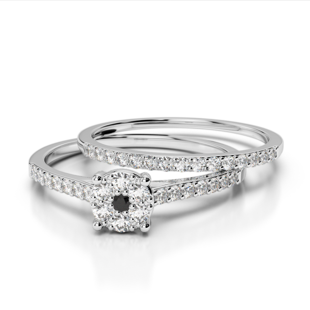Prong Set Bridal Set Ring With Black Diamond 0292