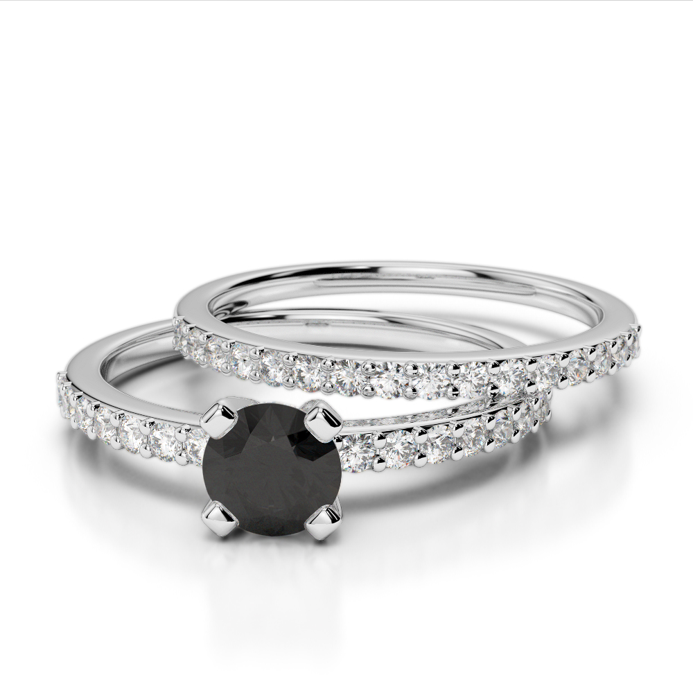 4 Prong Set Black Diamond Bridal Set Ring 0301