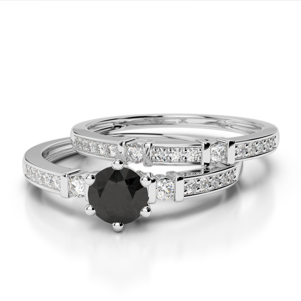 Bar and Prong Set Black Diamond Bridal Set Ring 0305