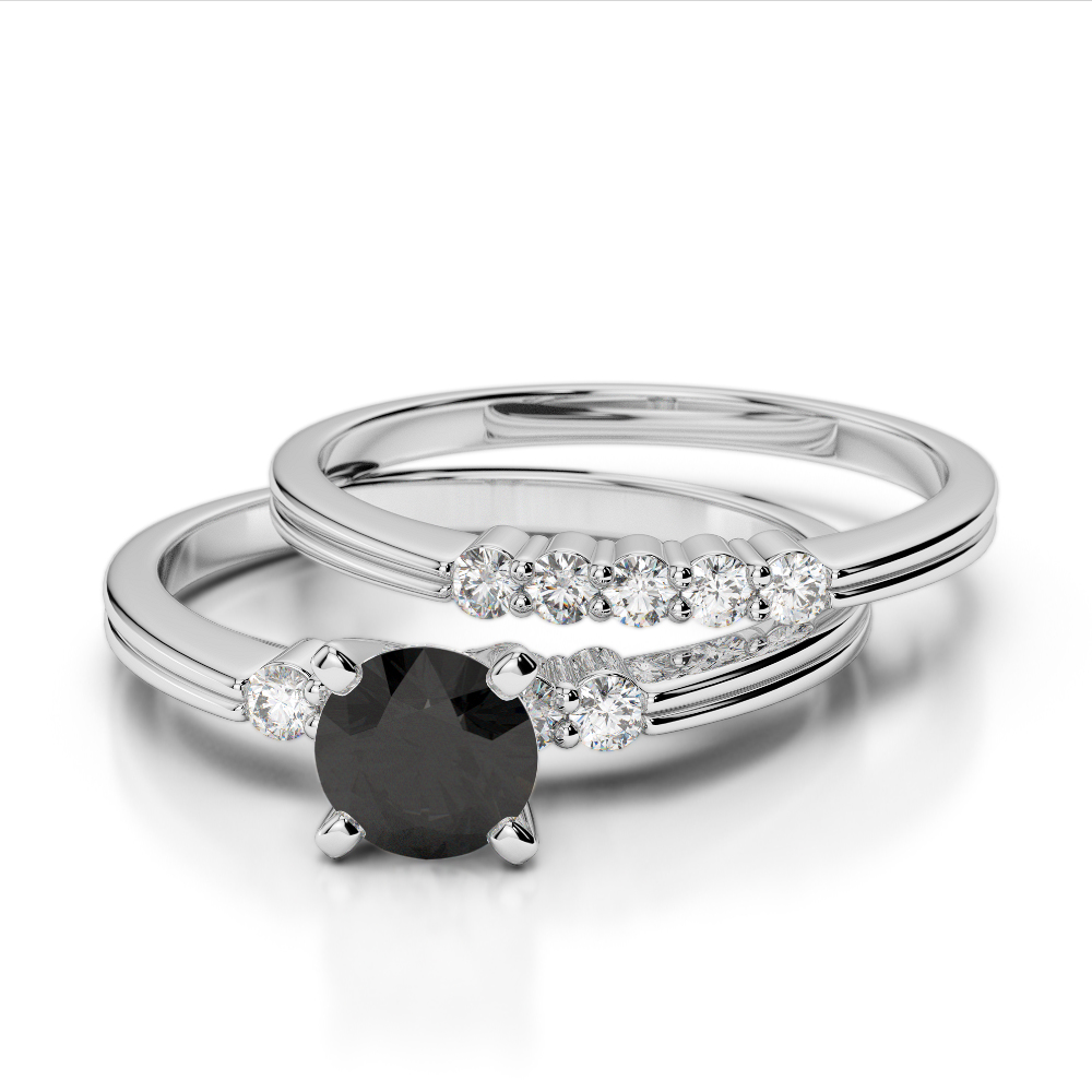 10 Stone Prong Set Black Diamond Bridal Set Ring 0313