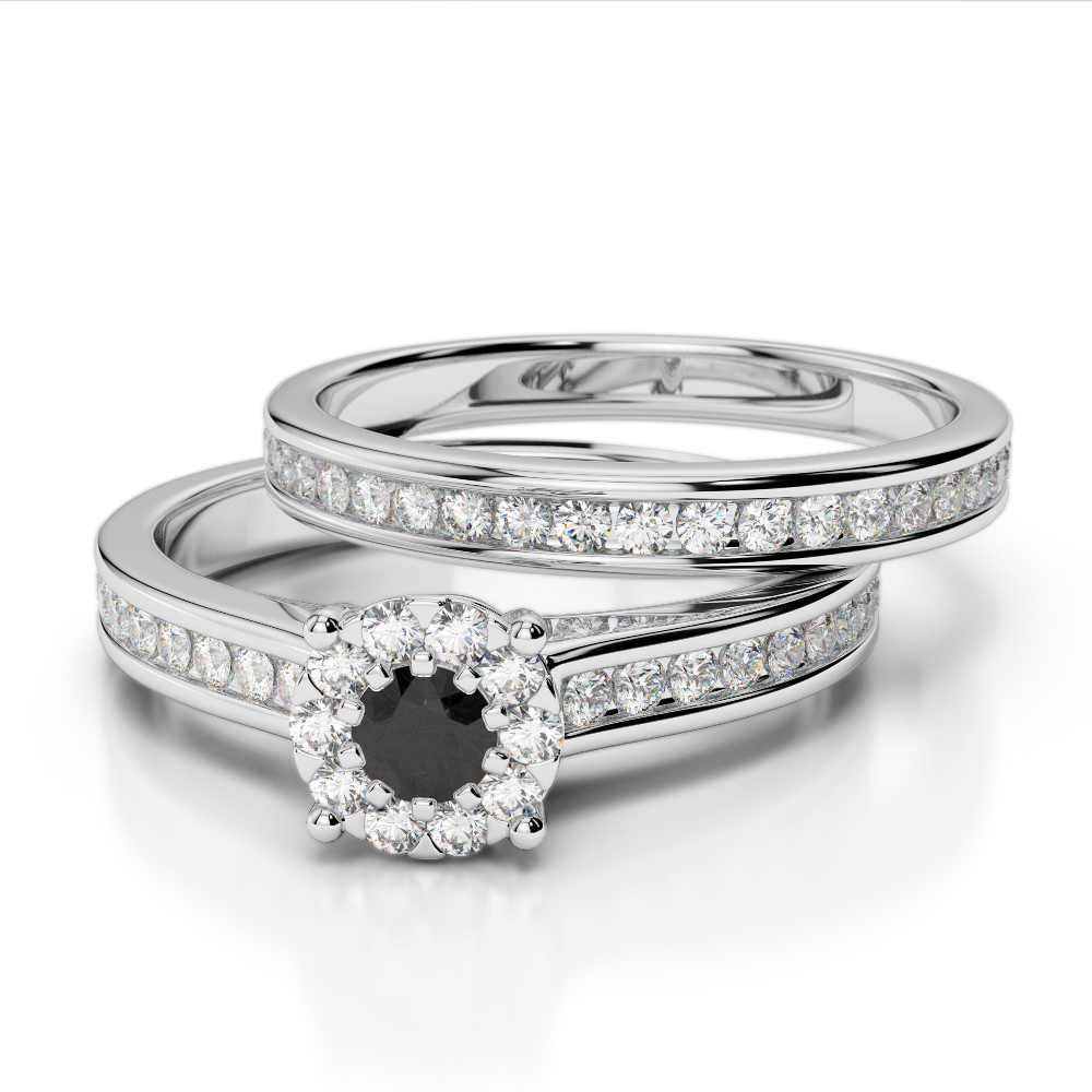 Channel and Prong Set Black Diamond Bridal Set Ring 0323