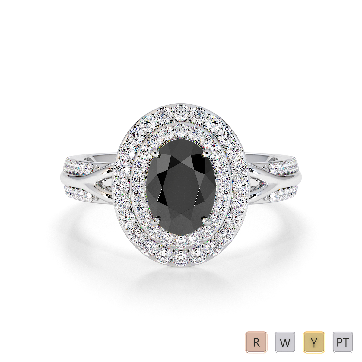 Round Cut Diamond & Oval Shape Black Diamond Engagement Ring 0778