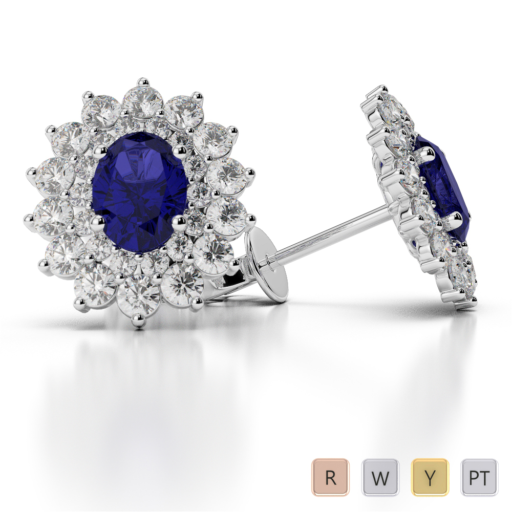 Blue Sapphire Earrings With Round Cut Diamond 0478