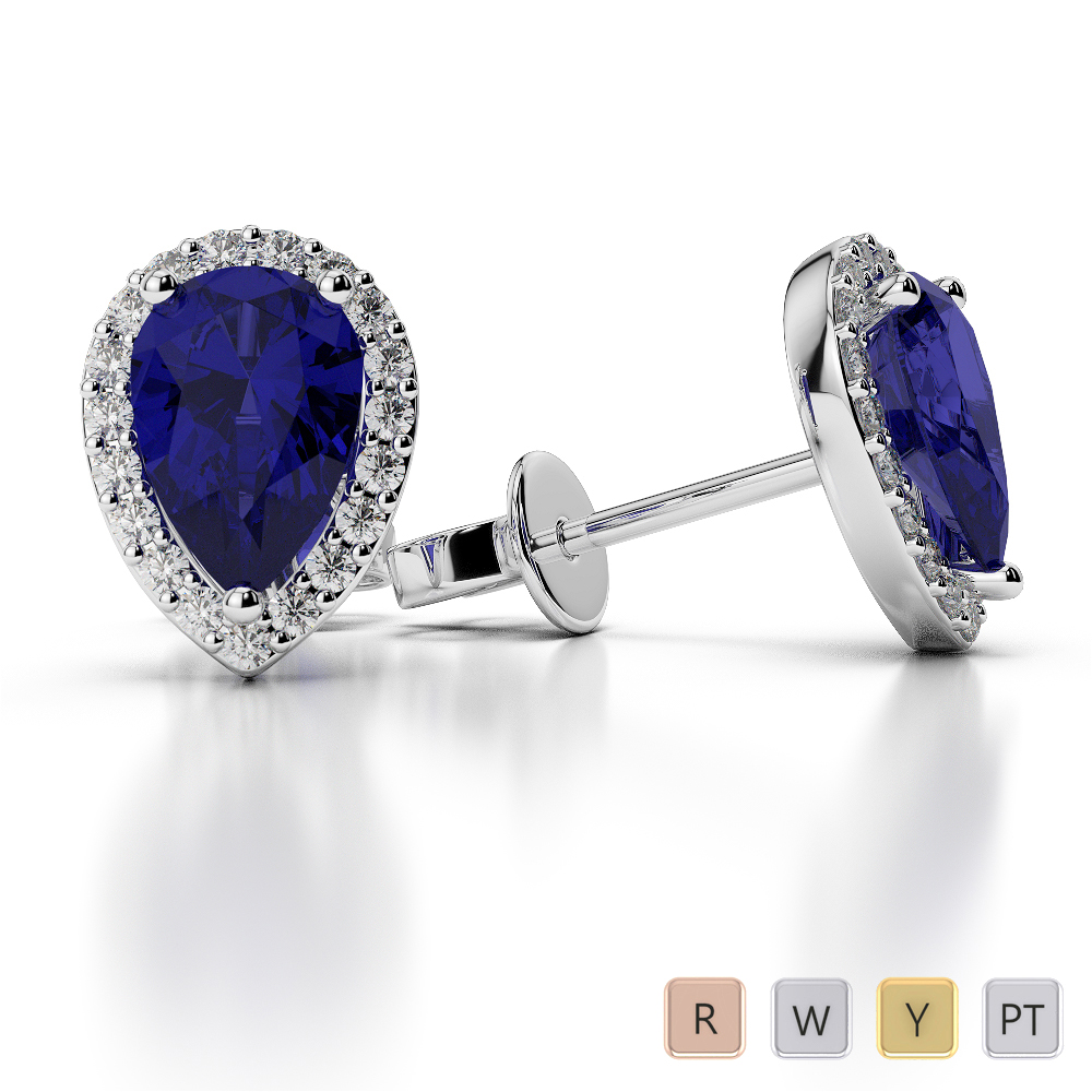 Pear Shape Blue Sapphire and Diamond Earrings 0479