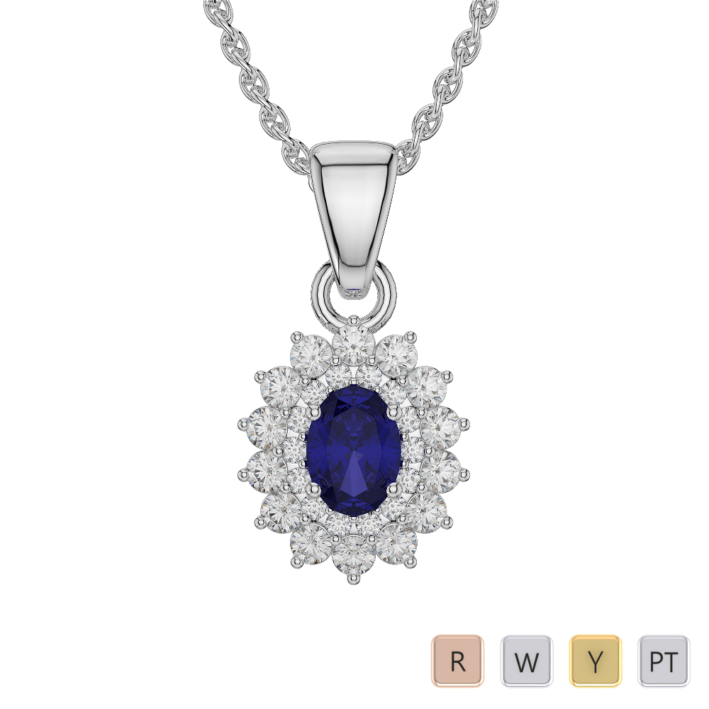 Blue Sapphire Necklaces With Round Cut Diamond 0571