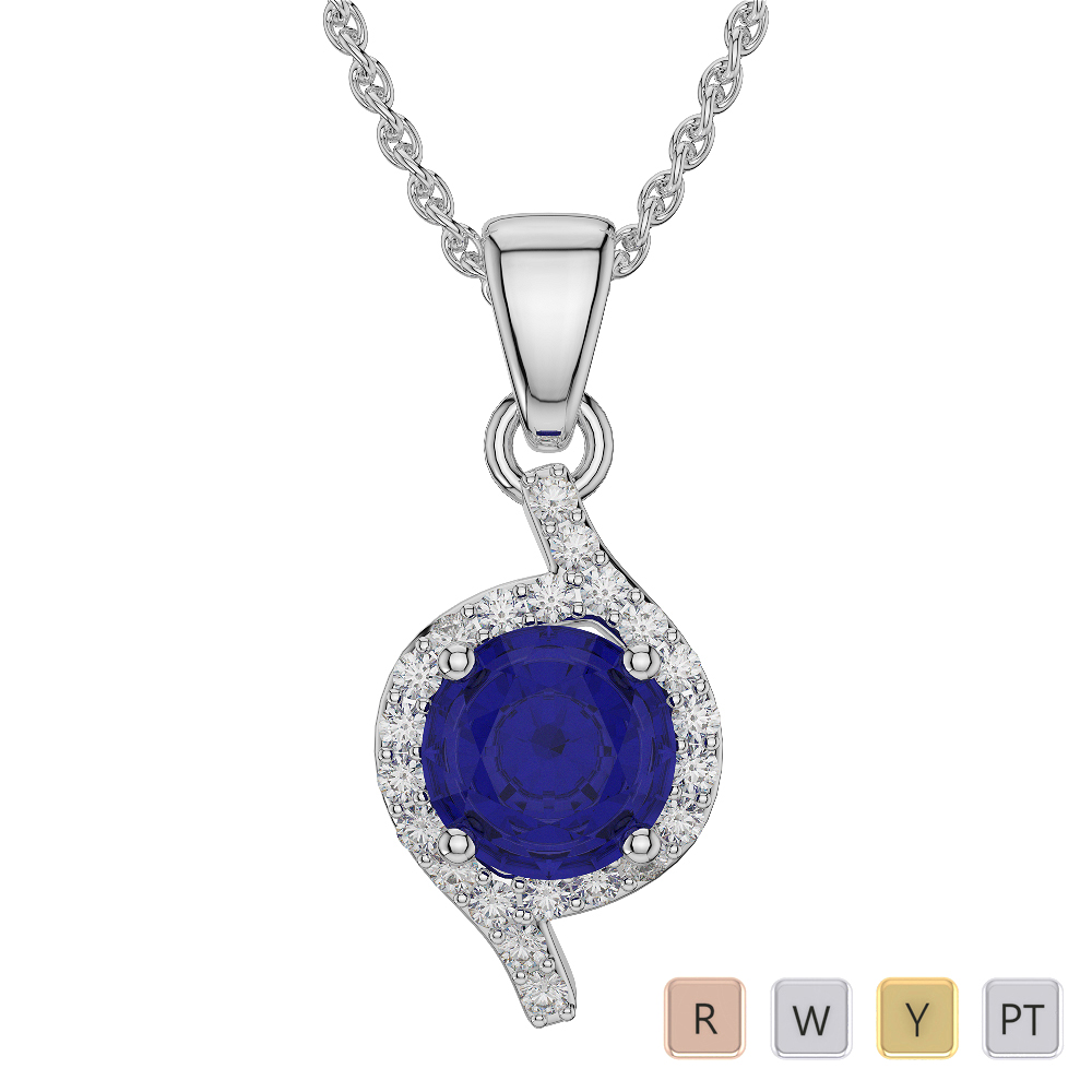 Prong Set Blue Sapphire Necklaces With Diamond 0574