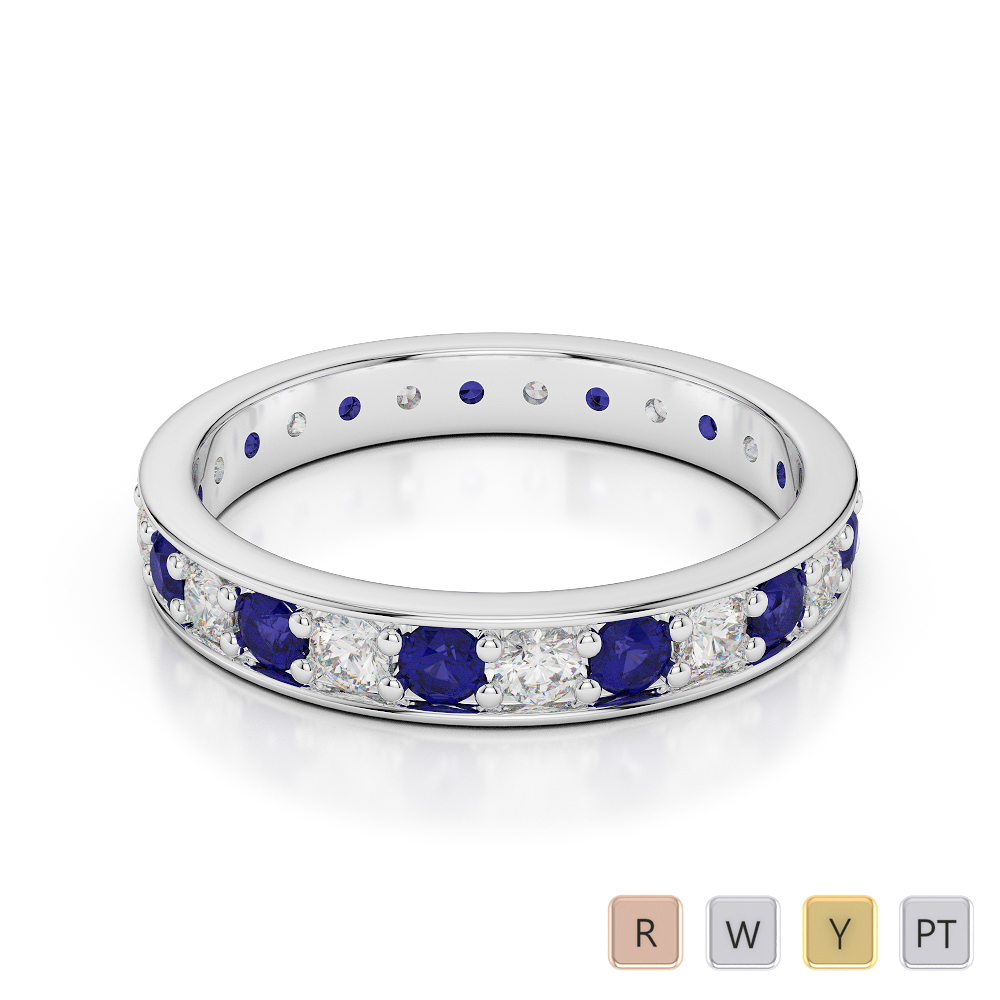 3MM Prong Set Blue Sapphire and Diamond Full Eternity Ring 0358