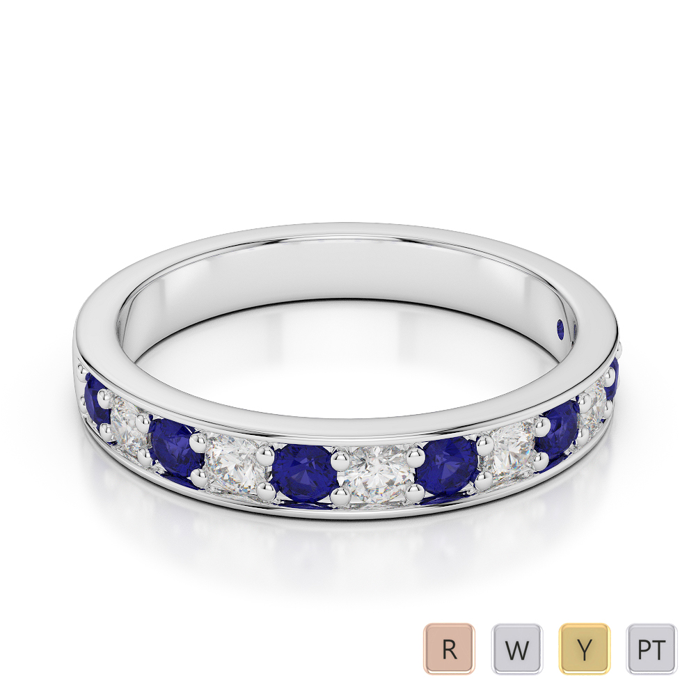 3MM Round Cut Diamond and Blue Sapphire Half Eternity Ring 0362