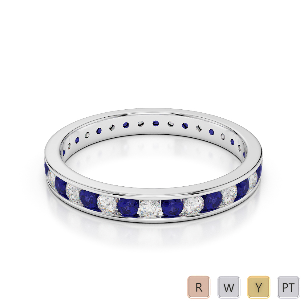 3MM Round Cut Blue Sapphire Full Eternity Ring With Diamond 0365