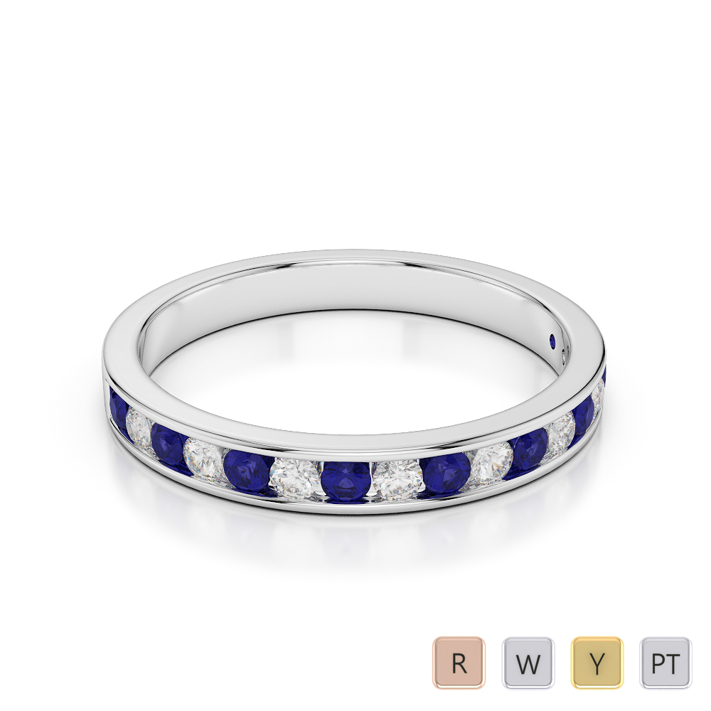 3MM Channel Set Blue Sapphire and Diamond Half Eternity Ring 0368