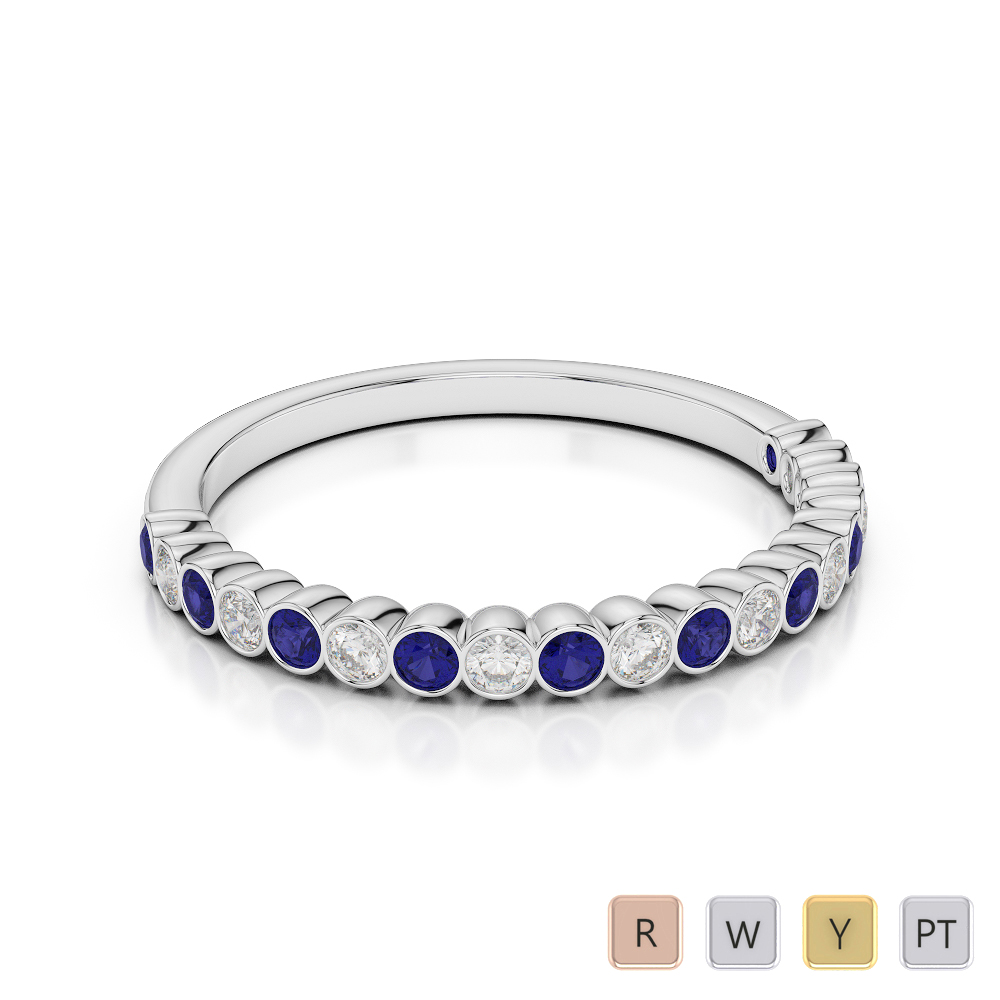 2MM Bezel Diamond Half Eternity Ring With Blue Sapphire 0379