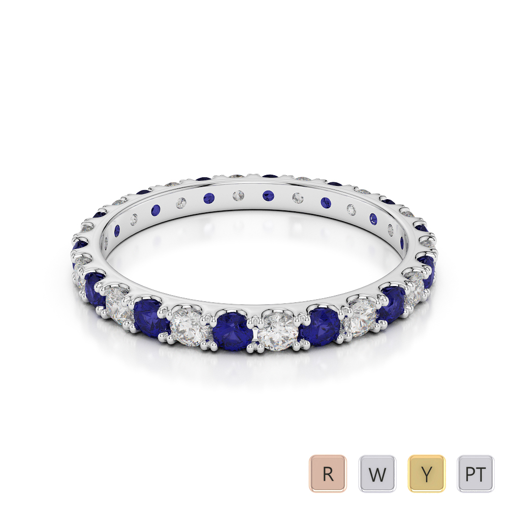 2 MM Claw Set Diamond Full Eternity Ring With Blue Sapphire 0398